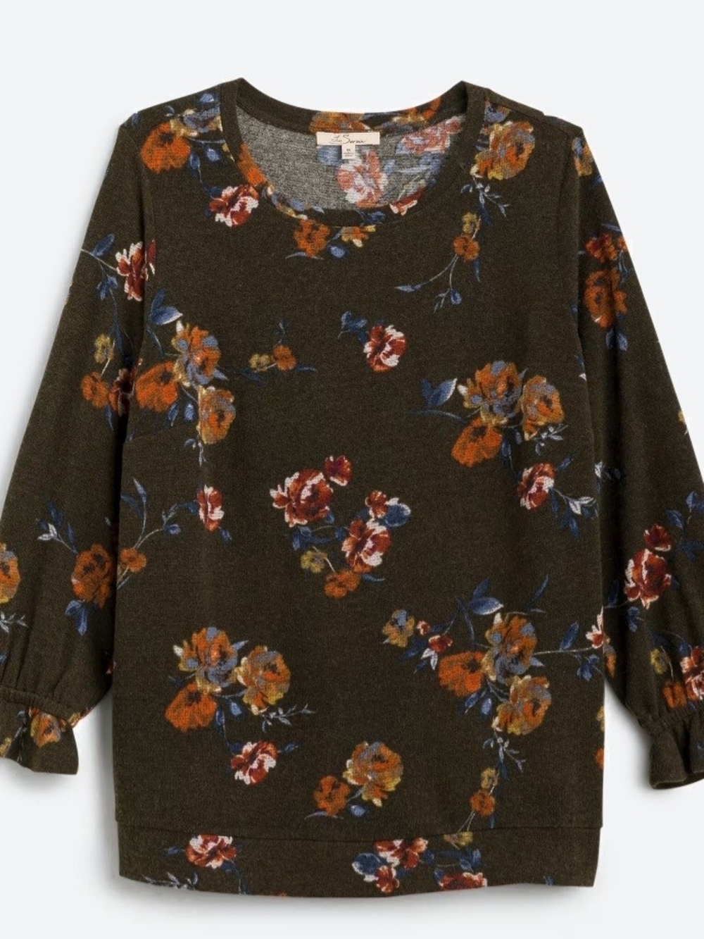 Olive Floral Knit Pullover Top